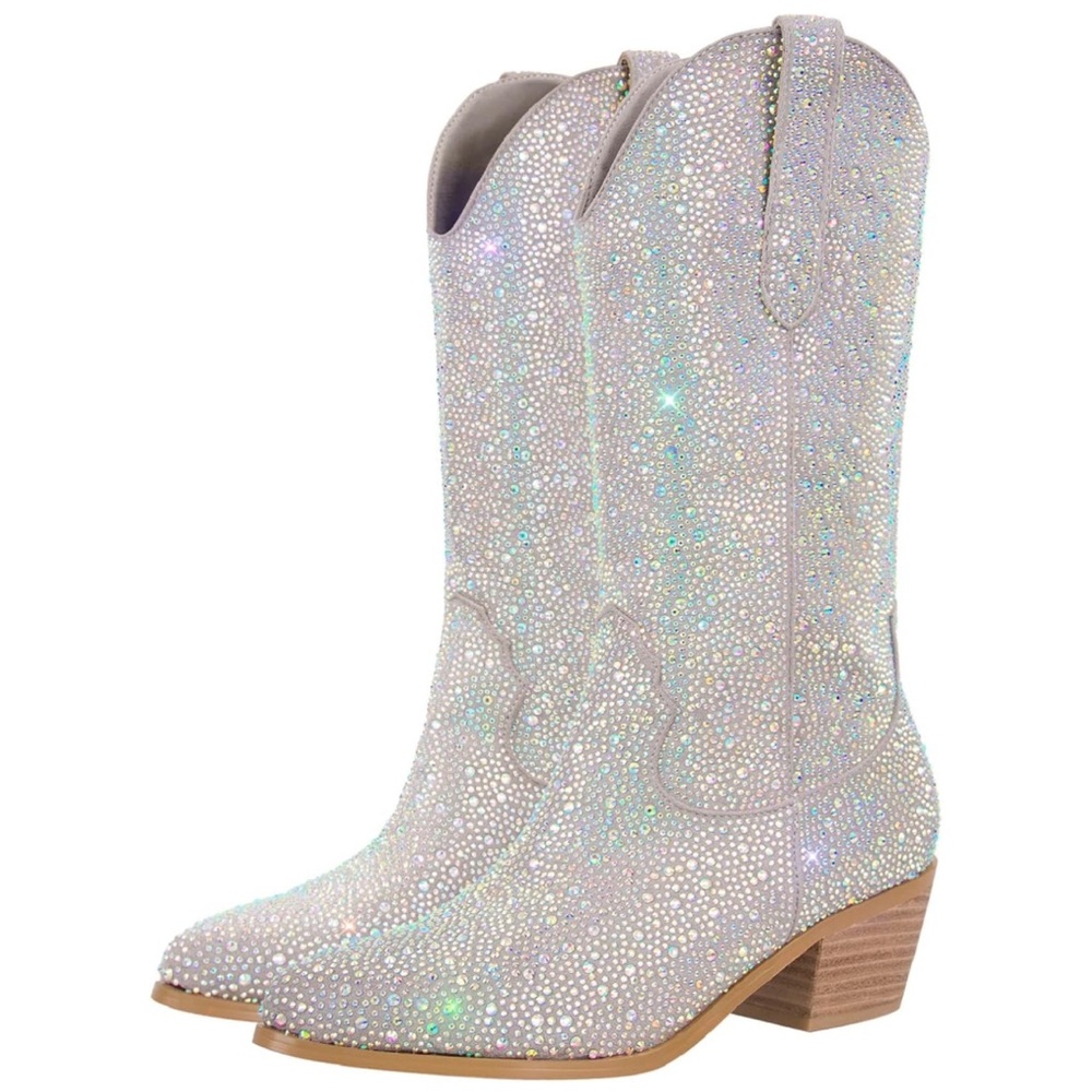 Costume Sparkly Rhinestones Cowboy Calf High Boots